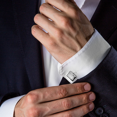 Серебряные запонки с фианитами, родий, матрирование