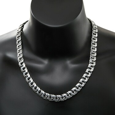 Серебряная цепь, плетение Плоский Бисмарк, ширина 1,3 см, замок коробочка, покрытие чернение