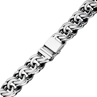 Серебряная цепь, плетение Плоский Бисмарк, ширина 1,3 см, замок коробочка, покрытие чернение