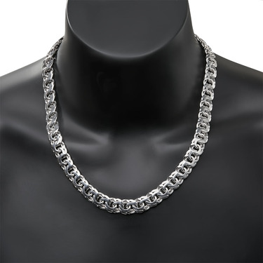 Серебряная цепь, плетение Плоский Бисмарк, ширина 1,3 см, замок коробочка, покрытие родий