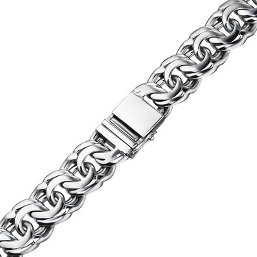 Серебряная цепь, плетение Плоский Бисмарк, ширина 1,3 см, замок коробочка, покрытие родий