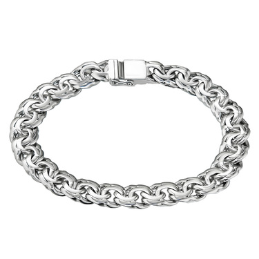 Серебряный мужской браслет, плетение Плоский Бисмарк, ширина 1,1 см, в родии