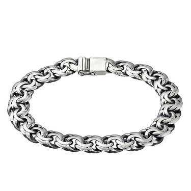 Серебряный мужской браслет, плетение Плоский Бисмарк, ширина 1,1 см, чернение