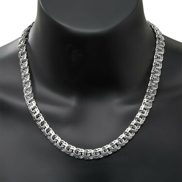 Серебряная цепь, плетение Плоский Бисмарк, ширина 1,1 см, замок коробочка, покрытие родий