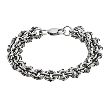 Серебряный мужской браслет, плетение Бисмарк с пружинками, чернение, ширина 1,2 см