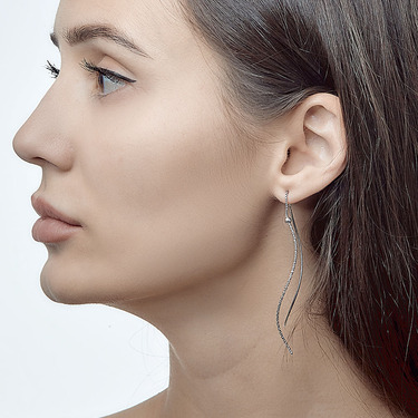 Серебряные длинные серьги-протяжки 