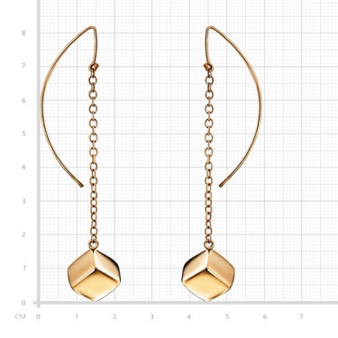 Серебряные серьги с подвесками-кубиками на цепях, покрытие позолота