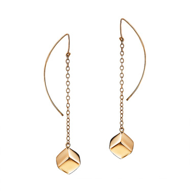 Серебряные серьги с подвесками-кубиками на цепях, покрытие позолота