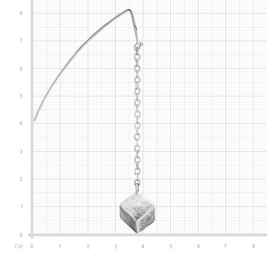 Серебряные серьги с подвесками-кубиками на цепях, с матированием, покрытие родием