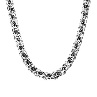 Серебряная мужская цепь, плетение Бисмарк со вставками из черных фианитов, ширина 1 см, в родии