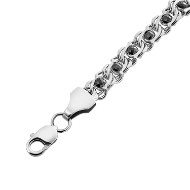 Серебряная мужская цепь, плетение Бисмарк со вставками из черных фианитов, ширина 1 см, в родии