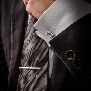 Серебряные запонки в рубашку, покрытие родием, со вставками из фианитов