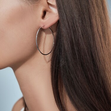 Серебряные классические гладкие серьги Кольца / Конго / Круглые, диаметр 4 см, родирование