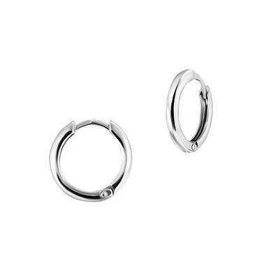 Серебряные серьги Кольца / Конго / Круглые / Хаггисы, в родии, диаметр 1,3 см