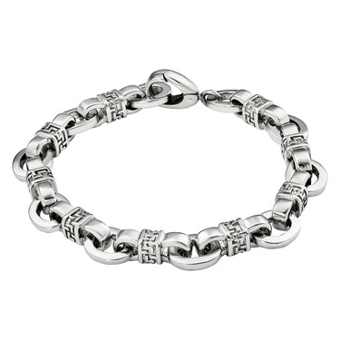 Серебряный литой мужской браслет с орнаментом Перунов цвет, в родии, ширина 1 см