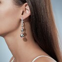 Серебряные длинные серьги с подвесками на цепочке Шары / Каскад / Геометрия, родий Серьги,Длинные серьги,Серебро,с вставкой Без вставок,с замком Английский,РОССИЯ