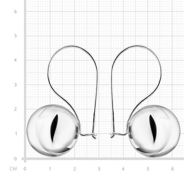 Серебряные серьги с большими шарами, диаметр 2,2 см, в родии