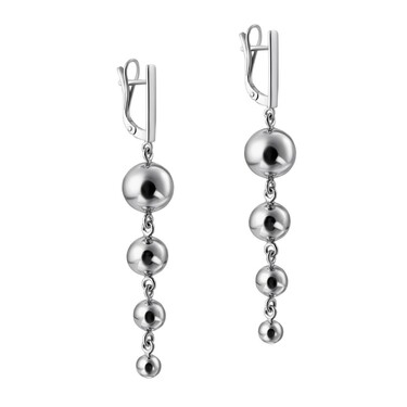 Серебряные длинные серьги с подвесками на цепочке Шары / Каскад / Геометрия, родий
