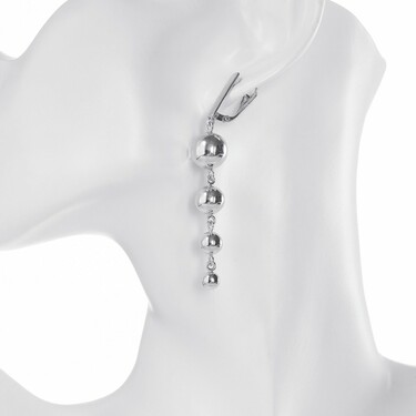Серебряные длинные серьги с подвесками на цепочке Шары / Каскад / Геометрия, родий