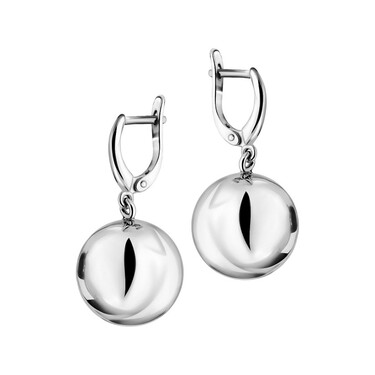 Серебряные серьги с подвесками-шариками, диаметр 17 мм, в родии
