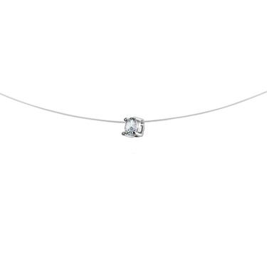 Колье на леске с круглой серебряной подвеской с белым фианитом, в родии