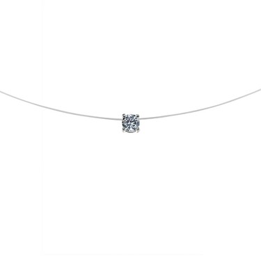 Колье на леске с круглой серебряной подвеской с белым фианитом, в родии