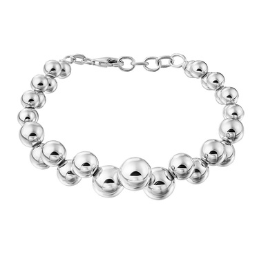 Серебряный женский браслет из шариков, покрытие родием