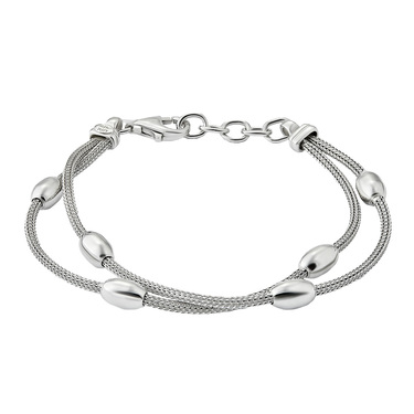 Серебряный женский двойной браслет с овальными вставками, покрытие родием