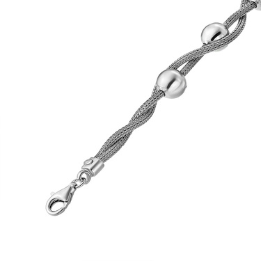 Серебряный женский браслет с переплетениями и шариками, покрытие родием