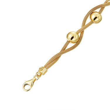 Серебряный женский браслет с переплетениями и шариками, покрытие позолота