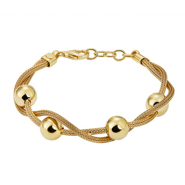 Серебряный женский браслет с переплетениями и шариками, покрытие позолота