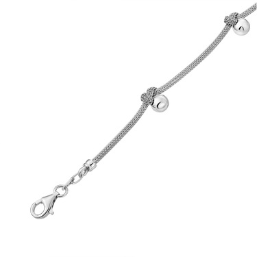 Серебряный женский браслет с шариками и узелками, покрытие родием