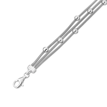 Серебряный женский тройной браслет с шариками, покрытие родием