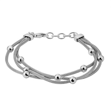 Серебряный женский тройной браслет с шариками, покрытие родием