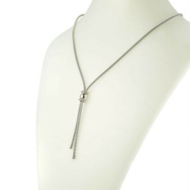 Серебряное женское колье с кисточкой и шариком, вставка циркон, покрытие родием