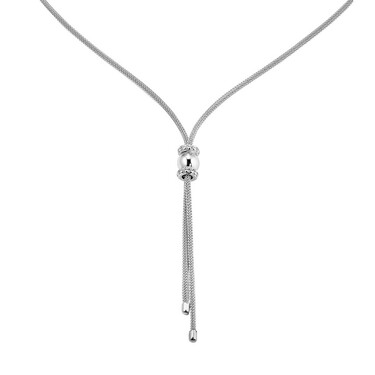 Серебряное женское колье с кисточкой и шариком, вставка циркон, покрытие родием