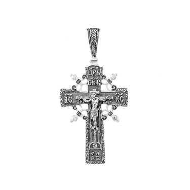 Серебряный большой мужской православный крест с чернением