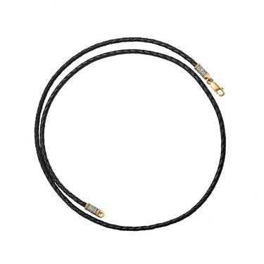 Ювелирный шнурок Гайтан черный, Натуральная плетеная кожа 3 мм, Чернение, Позолота