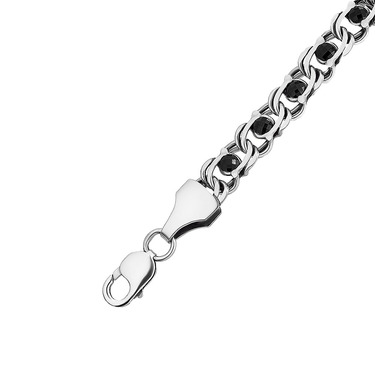 Серебряный мужской браслет, плетение арабский Бисмарк с черными фианитами, ширина 1,1 см