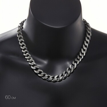 Массивная серебряная мужская цепь, плетение Панцирное, покрытие чернение, ширина 1,3 см