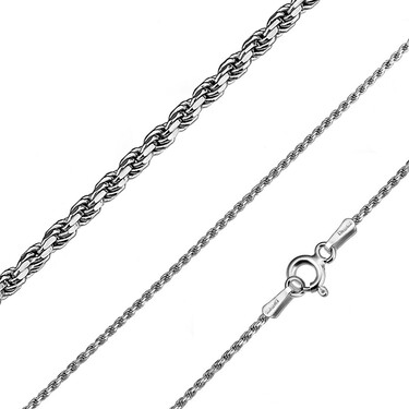 Тонкая серебряная цепочка, плетение Веревка, ширина 1 мм, родирование