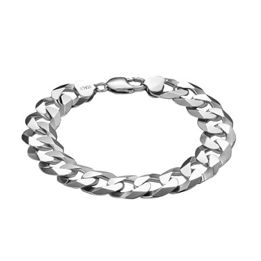 Серебряный плоский мужской браслет, плетение Панцирное, родий, ширина 1,4 см