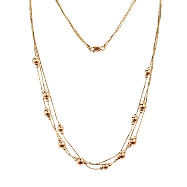 Серебряное женское фантазийное колье из 3-х рядного снейка с шариками, позолота