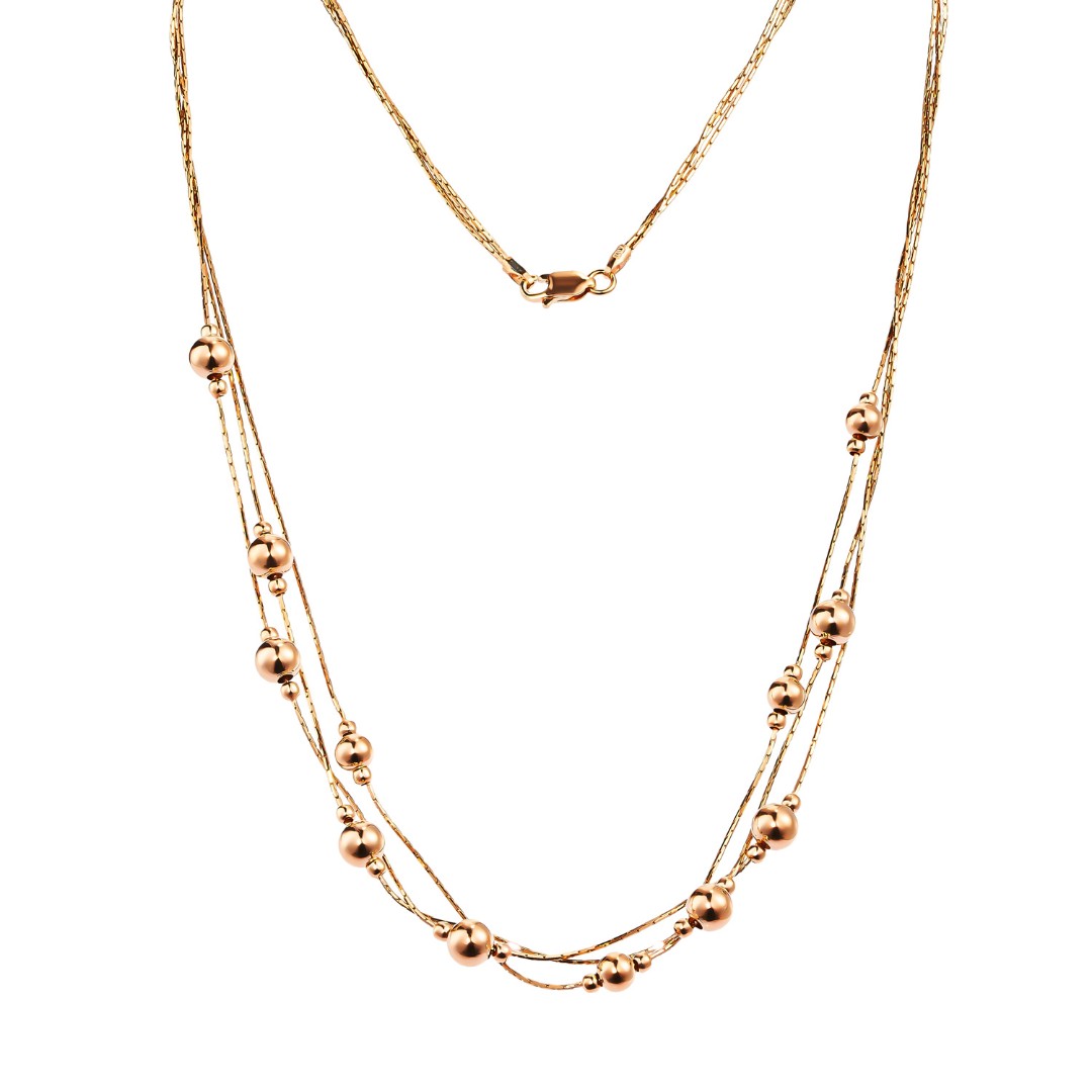 Серебряное женское фантазийное колье из 3-х рядного снейка с шариками, позолота Цепочка на шею,Колье,Серебро,с вставкой Без вставок,с замком Карабинный,ИТАЛИЯ