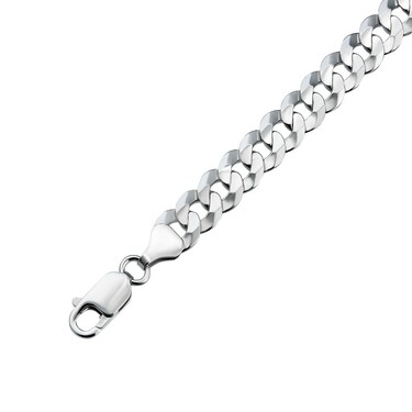 Серебряная плоская мужская цепь, плетение Панцирь, покрытие родием, ширина 7 мм