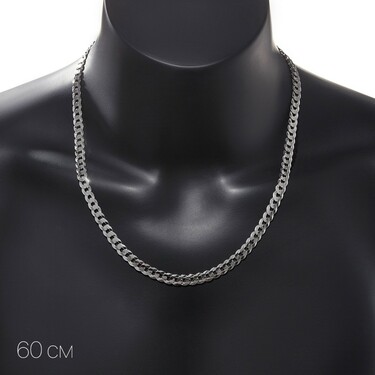 Серебряная плоская мужская цепь, плетение Панцирь, покрытие родием, ширина 7 мм