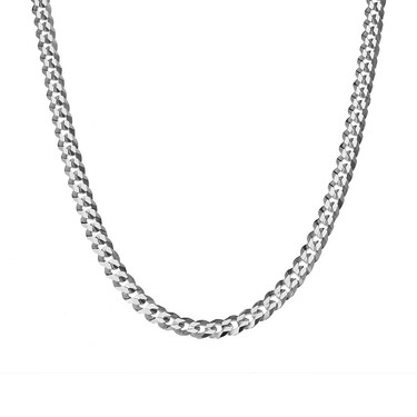 Серебряная плоская цепь, плетение Панцирь, покрытие родием, ширина 4,7 мм