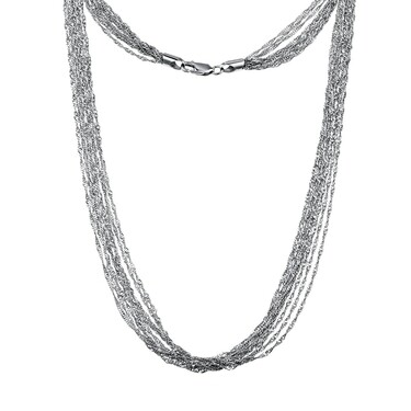 Серебряное женское колье 9-рядное, плетение Сингапур, покрытие родием