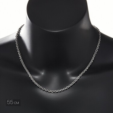 Серебряная цепь, плетение Якорное с гранью, в родии, ширина 4,1 мм