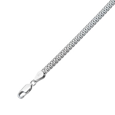 Серебряный женский браслет, плетение Плоский Попкорн, в родии, ширина 4 мм